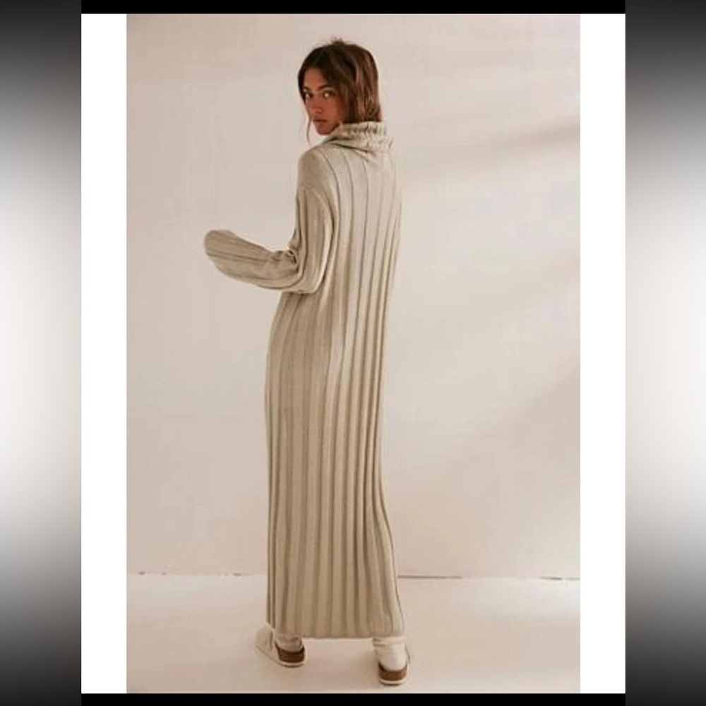 FP Beach Free People Beach Wanda Ribbed Sweater Dress Large Agate Gray VGUC - Picture 3 of 7